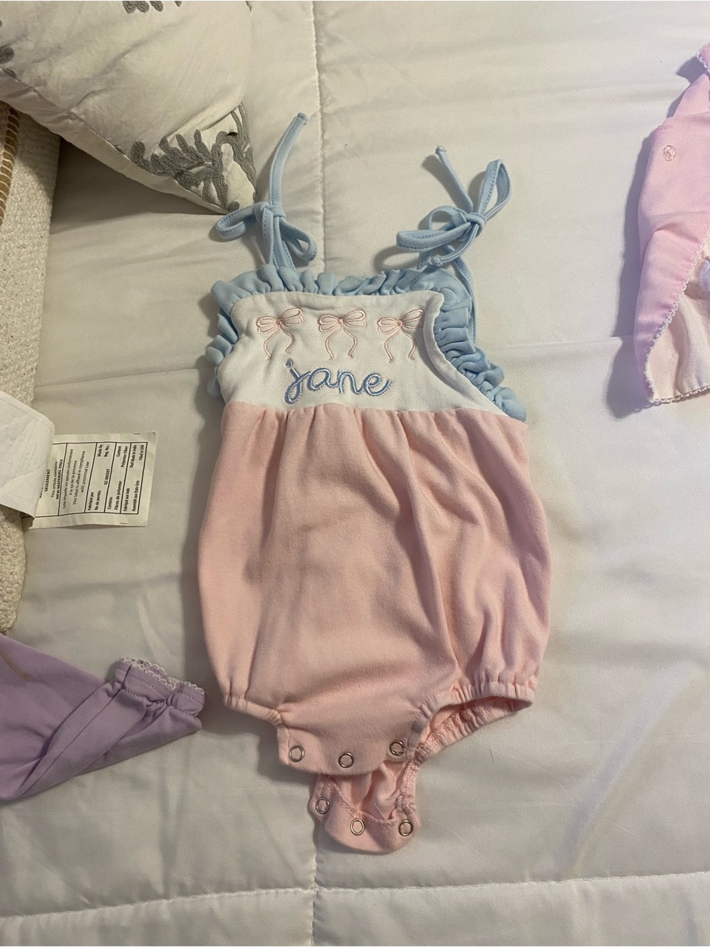 Pink & Light Blue Embroidered Baby One-Piece Romper